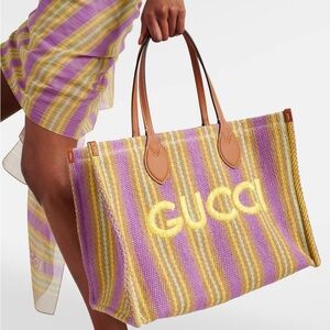 Gucci Pink Yellow Jute Tote